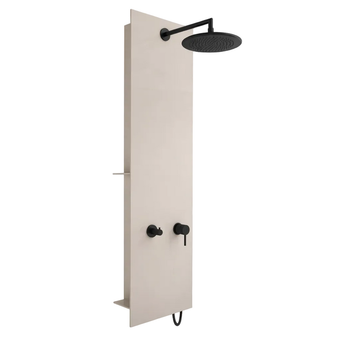 Origin душевая колонка коленное таупе стекло с черными смесителями