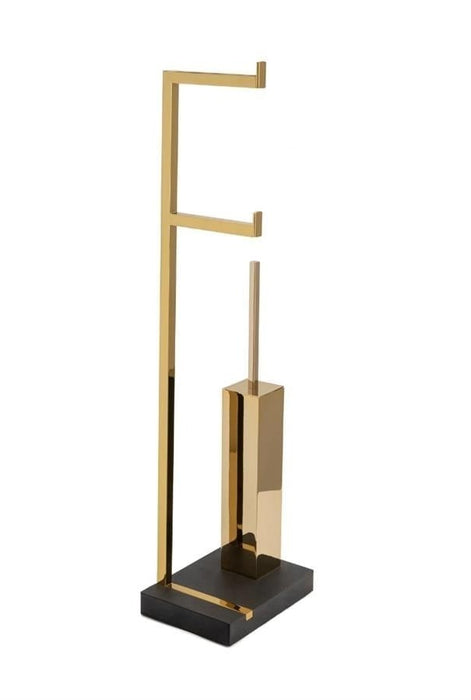 Отдельностоящий ёршик с подставкой для туалетной бумаги квадратный золотой