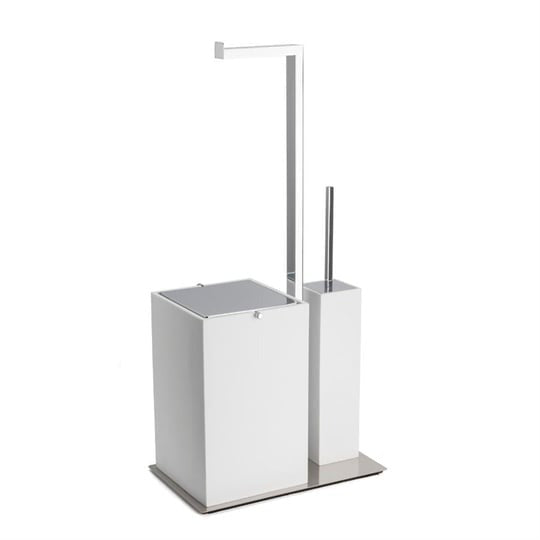 Отдельностоящий ёршик с подставкой для туалетной бумаги и урна белый кварцит