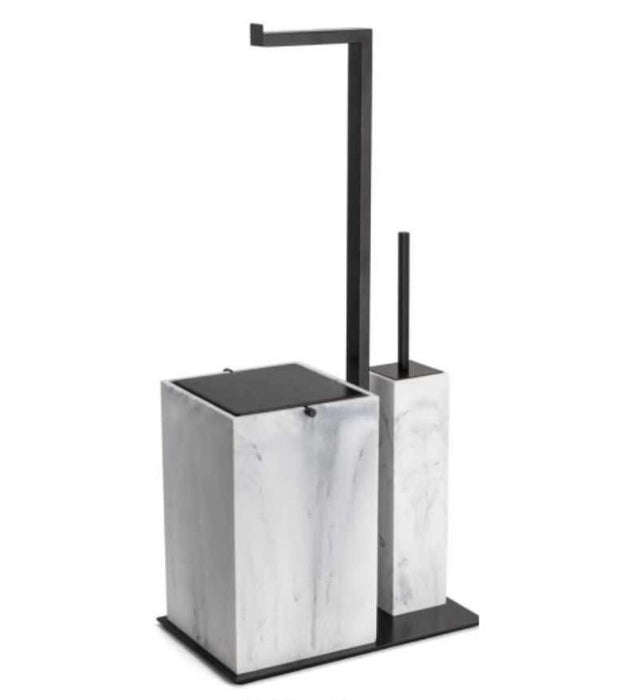 Отдельностоящий ёршик с подставкой для туалетной бумаги и урна белый-черный кварцит