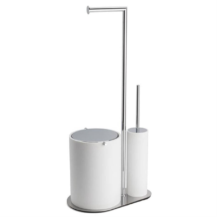 Отдельностоящий ёршик с подставкой для туалетной бумаги и урна белый кварцит