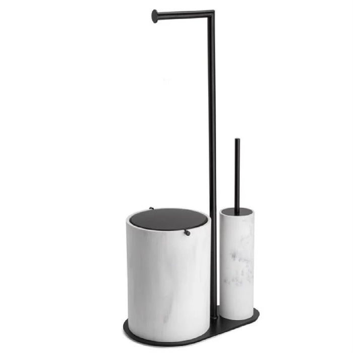 Отдельностоящий ёршик с подставкой для туалетной бумаги и урна черный-белый кварцит
