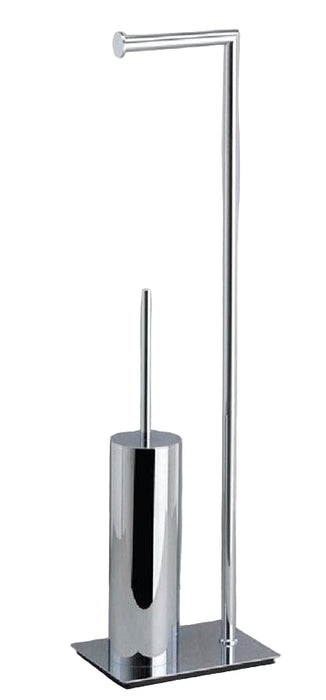 Отдельностоящий ёршик с подставкой для туалетной бумаги круглый хромированный