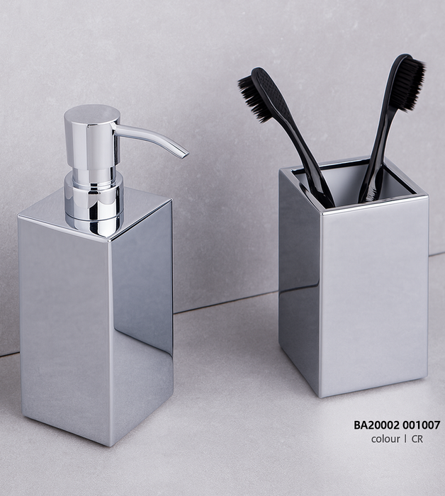 Стакан и диспенсер для жидкого мыла квадратный хромированный комплект