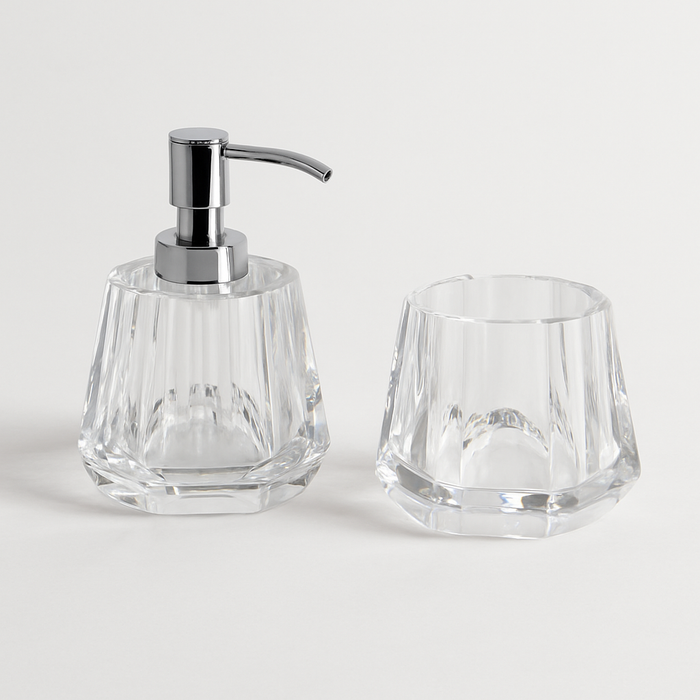 Хрустальный стакан и диспенсер для жидкого мыла комплект