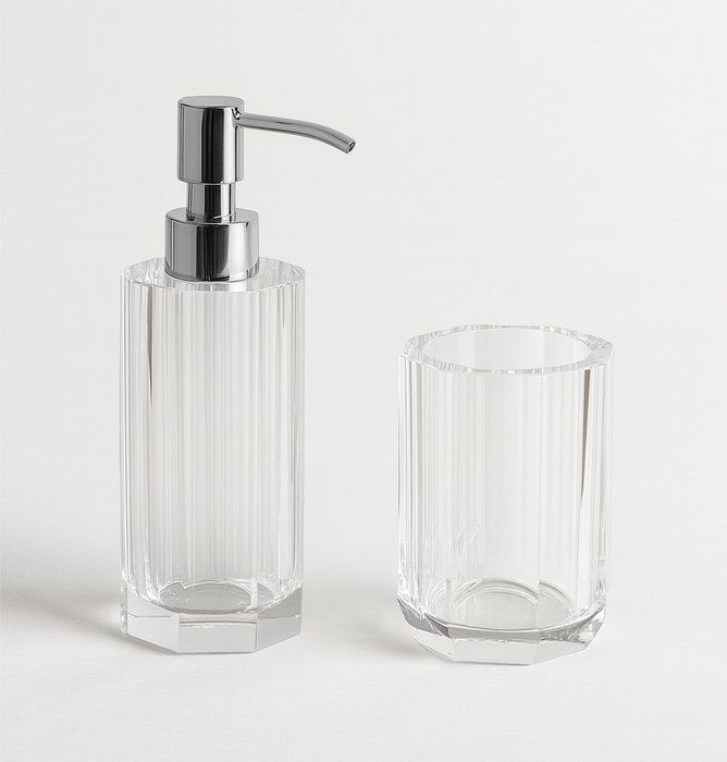Хрустальный стакан и диспенсер для жидкого мыла комплект