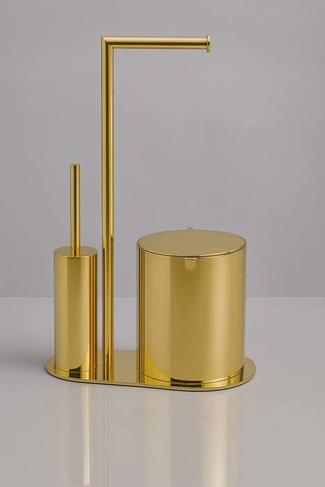 Отдельностоящий ёршик с подставкой для туалетной бумаги и урна золотой
