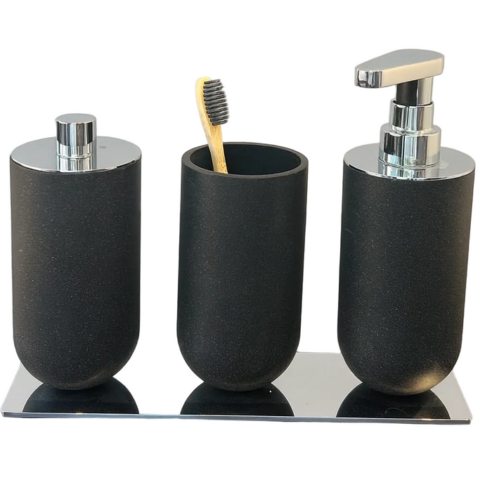 Стакан, диспенсер для жидкого мыла и подставка черный