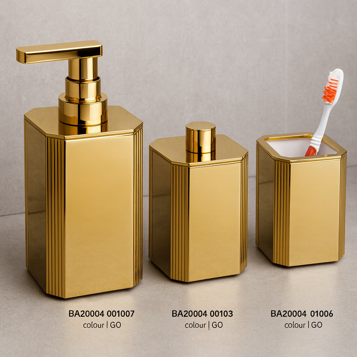 Стакан, подставка для ватного диска и диспенсер для жидкого мыла золотой комплект
