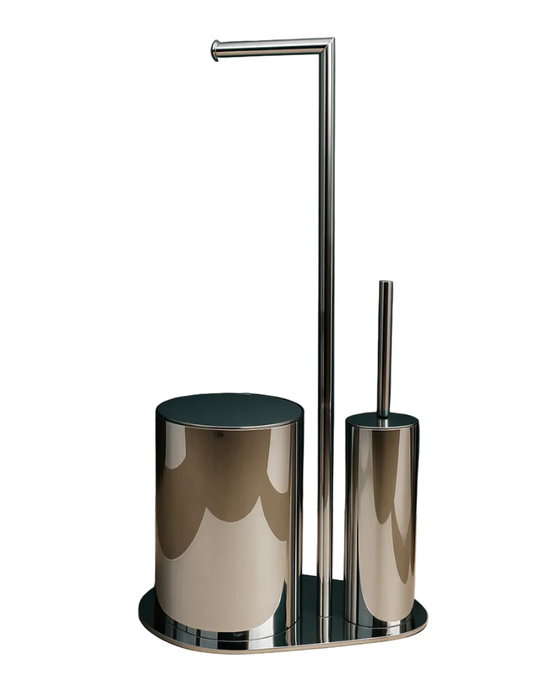 Отдельностоящий ёршик с подставкой для туалетной бумаги и урна хромированный
