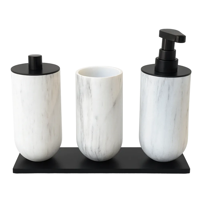 Стакан, диспенсер для жидкого мыла и подставка белый-черный