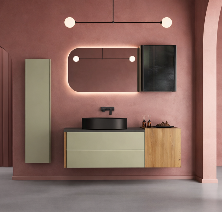 Isvea Curvo тумба с раковиной и зеркалом в комплекте 150см зеленый