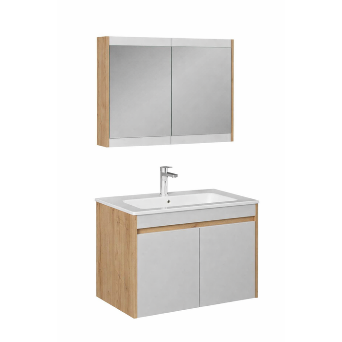 Isvea Line тумба с раковиной и зеркало-кабинет в комплекте 80см дуб
