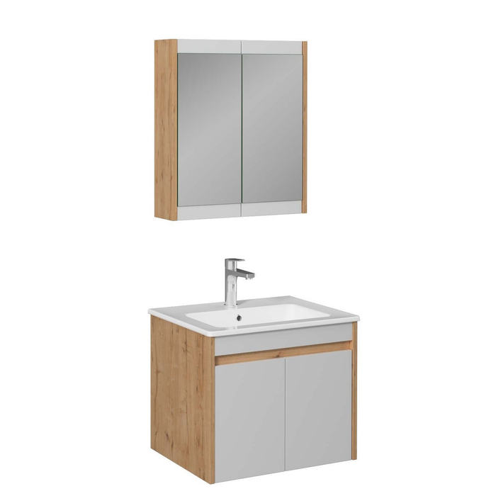 Isvea Line тумба с раковиной и зеркало-кабинет в комплекте 60см дуб